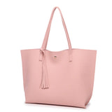 Chic Faux Leather Tote Bag with Tassel Decoration & High Capacity