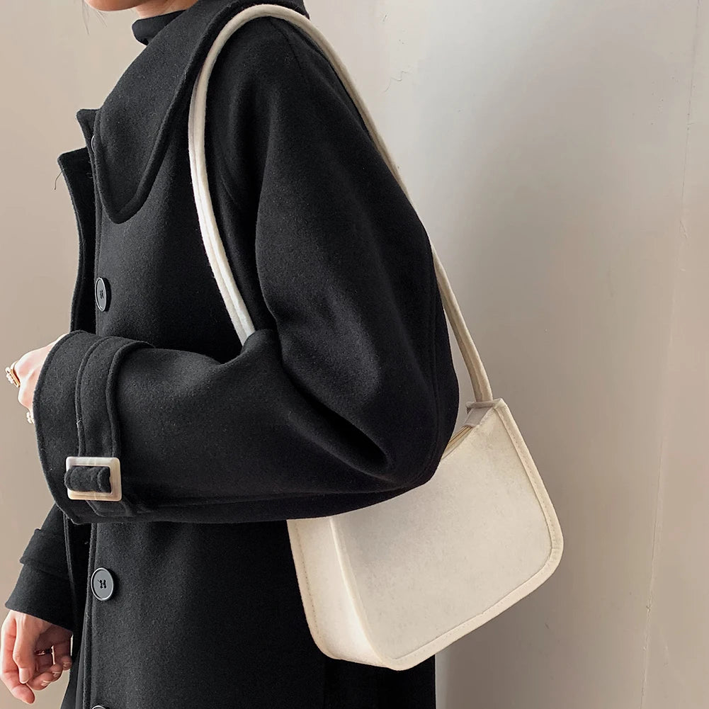 Women Felt Shoulder Bag Small Zipper Handbags