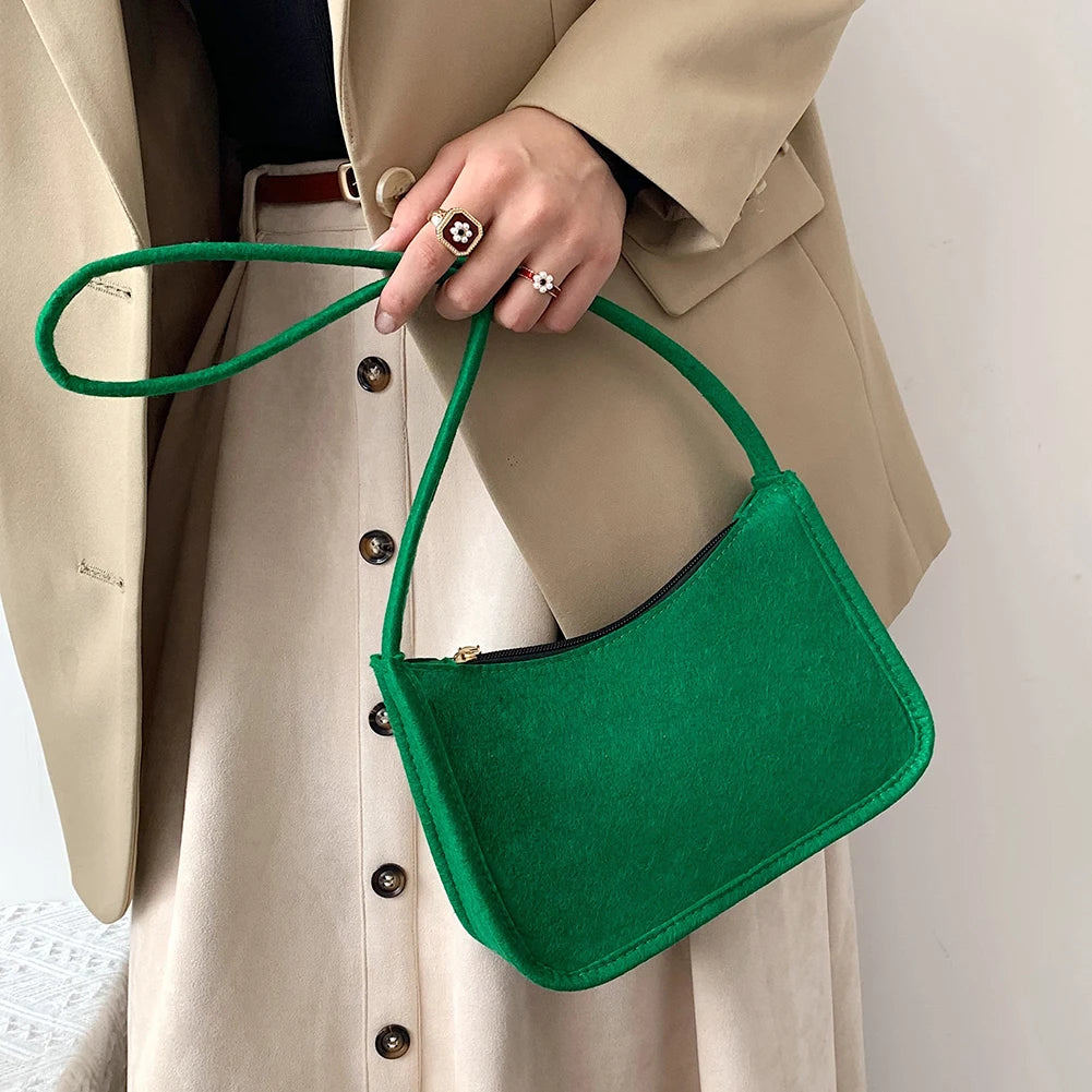 Women Felt Shoulder Bag Small Zipper Handbags