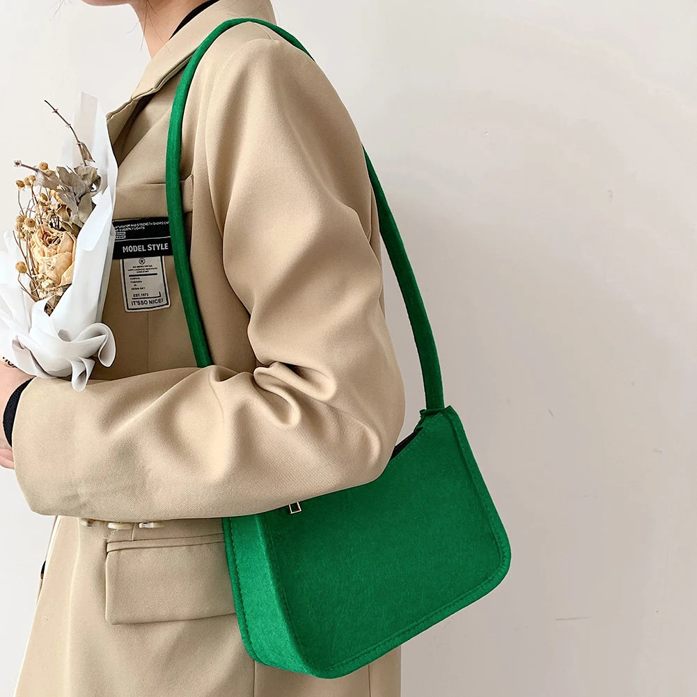 Women Felt Shoulder Bag Small Zipper Handbags