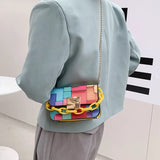 Women Rainbow Chain Small Square Bag Messenger Handbag