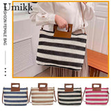 Women Knit Messenger Bag Striped Zipper Soft for Travel