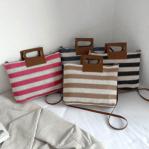 Women Clutch Large Capacity Knit Messenger Bag Striped Soft Zipper