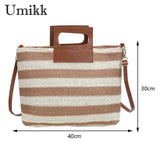 Women Knit Messenger Bag Striped Zipper Soft for Travel