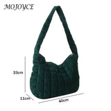 Women Quilted Plaid Tote Bag Soft Winter Large Capacity Solid Casual