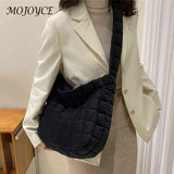 Women Quilted Plaid Tote Bag Soft Winter Large Capacity Solid Casual