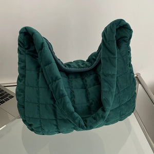 Quilted Plaid Messenger Bag Soft Large Capacity Solid Casual Winter Travel