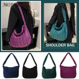 Quilted Plaid Messenger Bag Soft Large Capacity Solid Casual Winter Travel