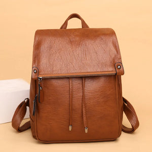 Women Leather Rucksack Student School Bag High Travel Backpack