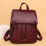 Women Leather Rucksack Student School Bag High Travel Backpack