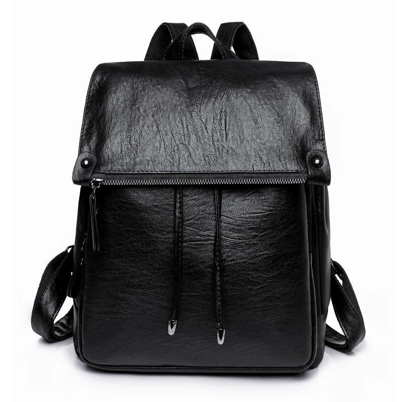 Women Female Rucksack Leisure Student School Bag Soft Leather Cowhide High Trave