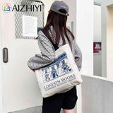 London Bookshop Canvas Clutch Purse Travel Shopping