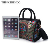 Floral Embroidered Handbag Boho Canvas Shopping Tote Zipper Bag