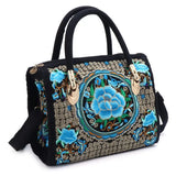 Floral Embroidered Handbag Boho Canvas Shopping Tote Zipper Bag