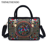 Floral Embroidered Handbag Boho Canvas Shopping Tote Zipper Bag