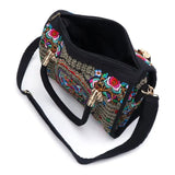 Floral Embroidered Handbag Boho Canvas Shopping Tote Zipper Bag