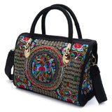 Floral Embroidered Handbag Ethnic Canvas Shopping Tote Zipper Bag
