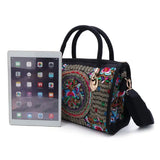 Floral Embroidered Handbag Ethnic Canvas Shopping Tote Zipper Bag
