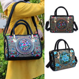 Boho Floral Embroidered Handbag Canvas Zipper Bag