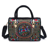 Boho Floral Embroidered Handbag Canvas Zipper Bag