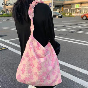 Floral Shoulder Bag Canvas Large Capacity Cross-body