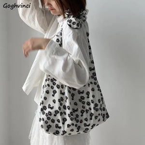 Floral Shoulder Bags Students Cross-body Casual Totes Bag Retro Cotton Handbags