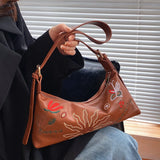 Women Flower Embroidery Bag Soft Pu leather Shoulder Crossbody Bags