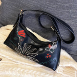 Women Flower Embroidery Bag Soft Pu leather Shoulder Crossbody Bags