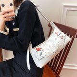 Women Flower Embroidery Bag Soft Pu leather Shoulder Crossbody Bags