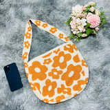 Women Flower Knitted Shoulder Bag Travel Shopper Bag Female Handbags