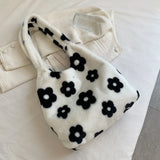 Flower Plush Handbags Lady Shoulder Clutch Purses Large Bags