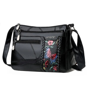 Women Flower Printed PU Leather Crossbody Bag Large Capacity Shoulder Bag
