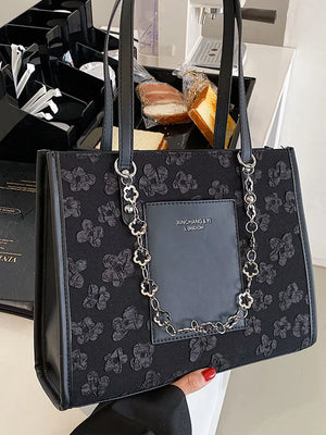 Women Flower Totes Ins Large Capacity Shoulder Handbag Pure All-Match