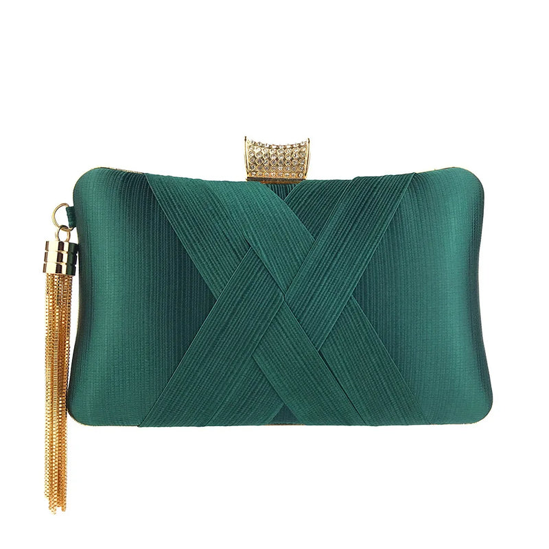 Women Fold Evening Clutch Bags Diamond Bow Banquet Purse With Chains