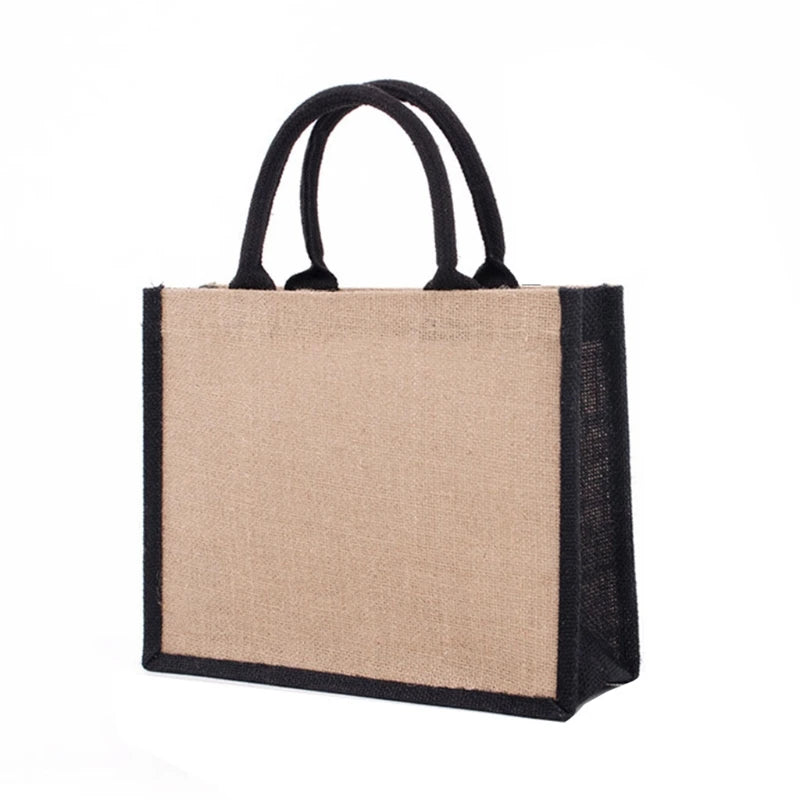 Women Foldable Jute Burlap Tote Bag Large Reusable Grocery Bags with Handles