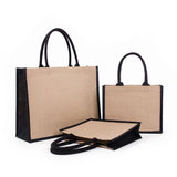 Women Foldable Jute Burlap Tote Bag Large Reusable Grocery Bags with Handles
