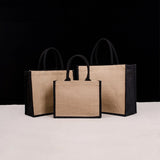Women Foldable Jute Burlap Tote Bag Large Reusable Grocery Bags with Handles