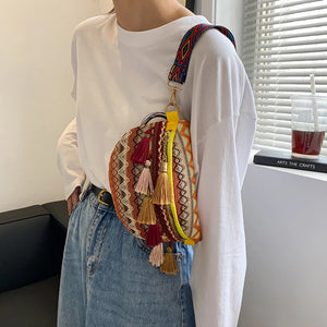 Women Folk Style Waist Bag with Adjustable Strap Fanny Pack