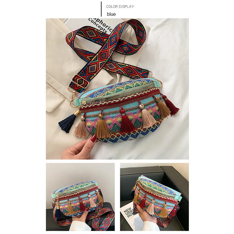 Women Folk Style Waist Bag with Adjustable Strap Fanny Pack