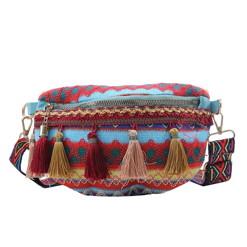 Variegated Waist Bag with Fringe Decor