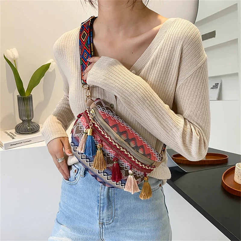 Women Folk Style Waist Bags with Adjustable Strap Variegated Fanny Pack