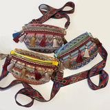 Folk Style Waist Bag with Adjustable Strap and Fringe Decor