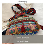 Folk Style Waist Bag with Adjustable Strap Fringed Fanny Pack
