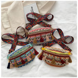 Women's Variegated Waist Bag with Fringe Decor