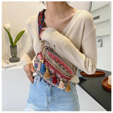 Women's Variegated Waist Bag with Fringe Decor