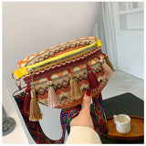 Women's Variegated Waist Bag with Fringe Decor