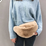 Women Fur Bag Belt Faux Chest Pack Bag Waist Casual Winter Plush