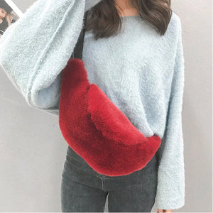 Women Fur Bag Belt Faux Chest Pack Bag Waist Casual Winter Plush