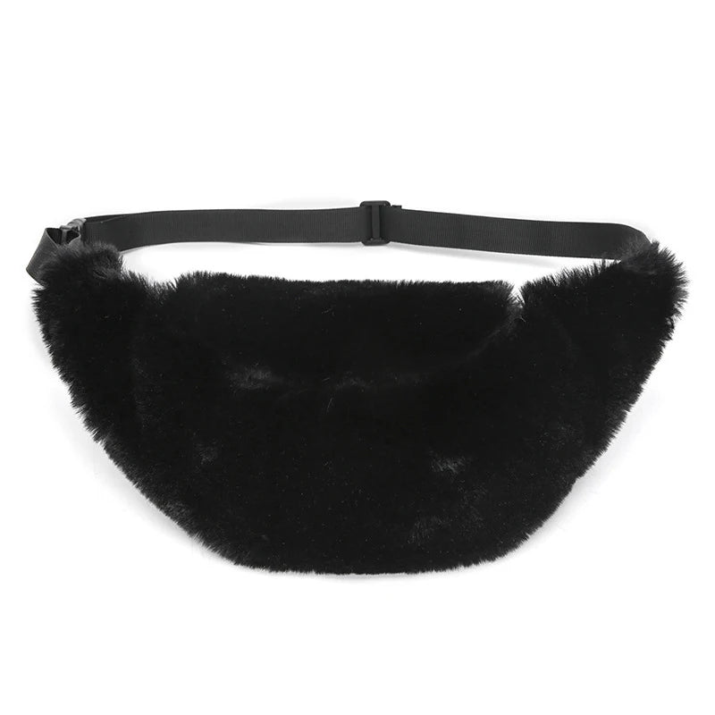 Women Fur Bag Belt Faux Chest Pack Bag Waist Casual Winter Plush