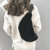 Women Fur Bag Belt Faux Chest Pack Bag Waist Casual Winter Plush